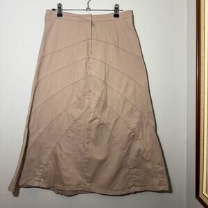 edford Fair Tan Khaki A-Line Midi Skirt Chevron Seam Cotton Stretch Boho Size 8